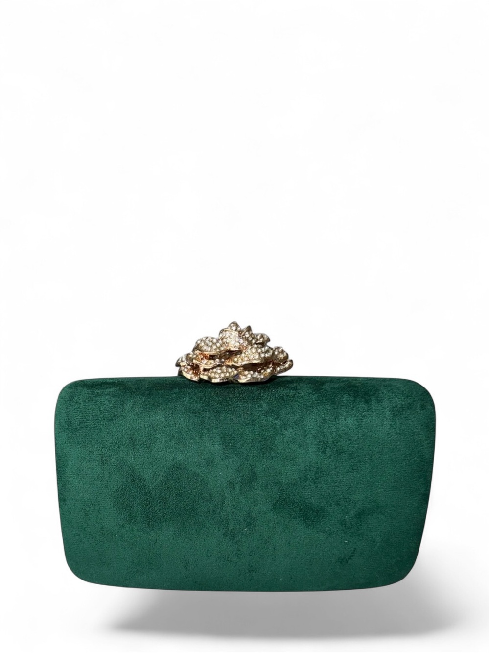Gorgeous Hard Sided Suede-like Clutch w/Rhinestone Rose Closure - NWT